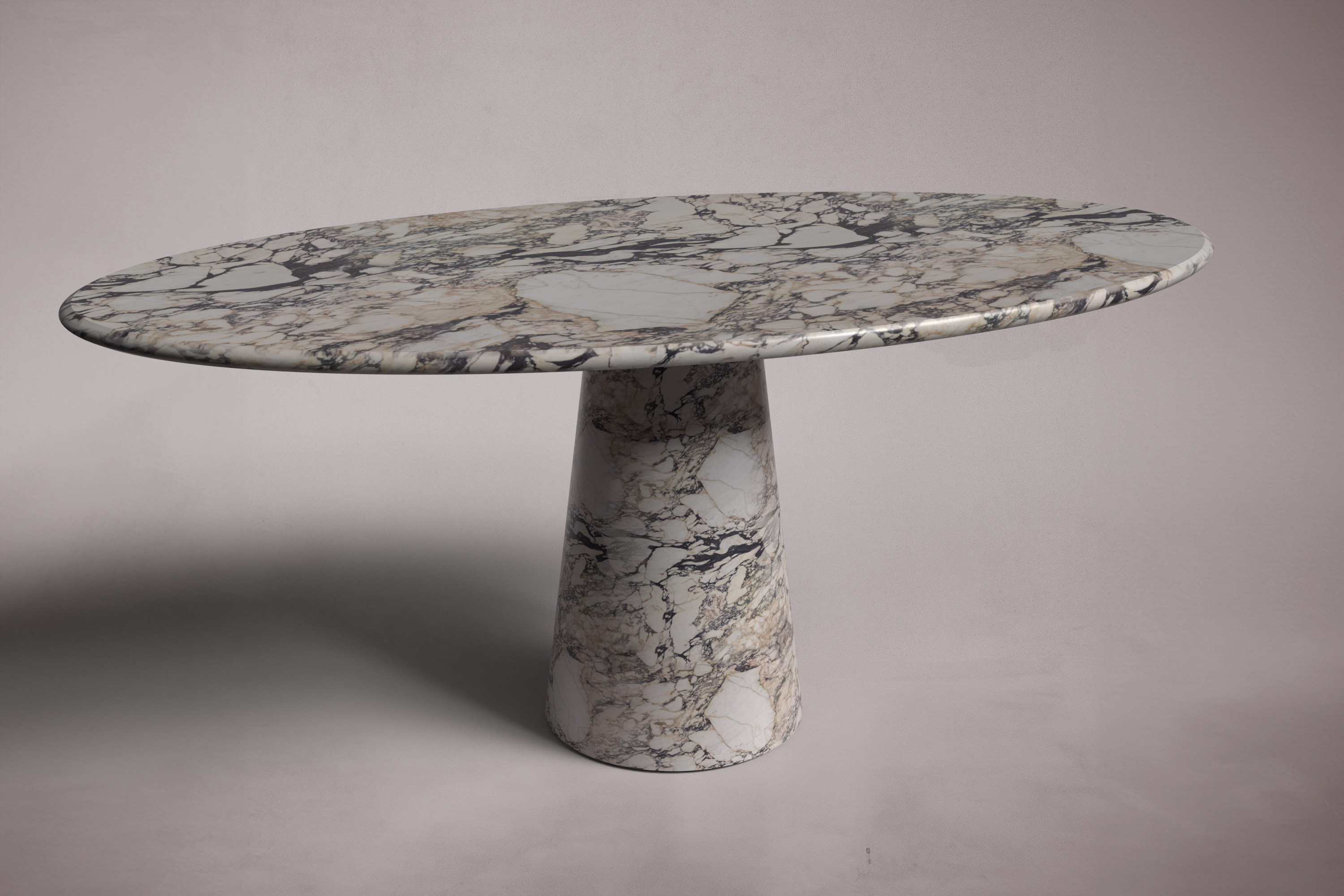 Solitary Cone Calacatta Viola Marble Oval Dining Table