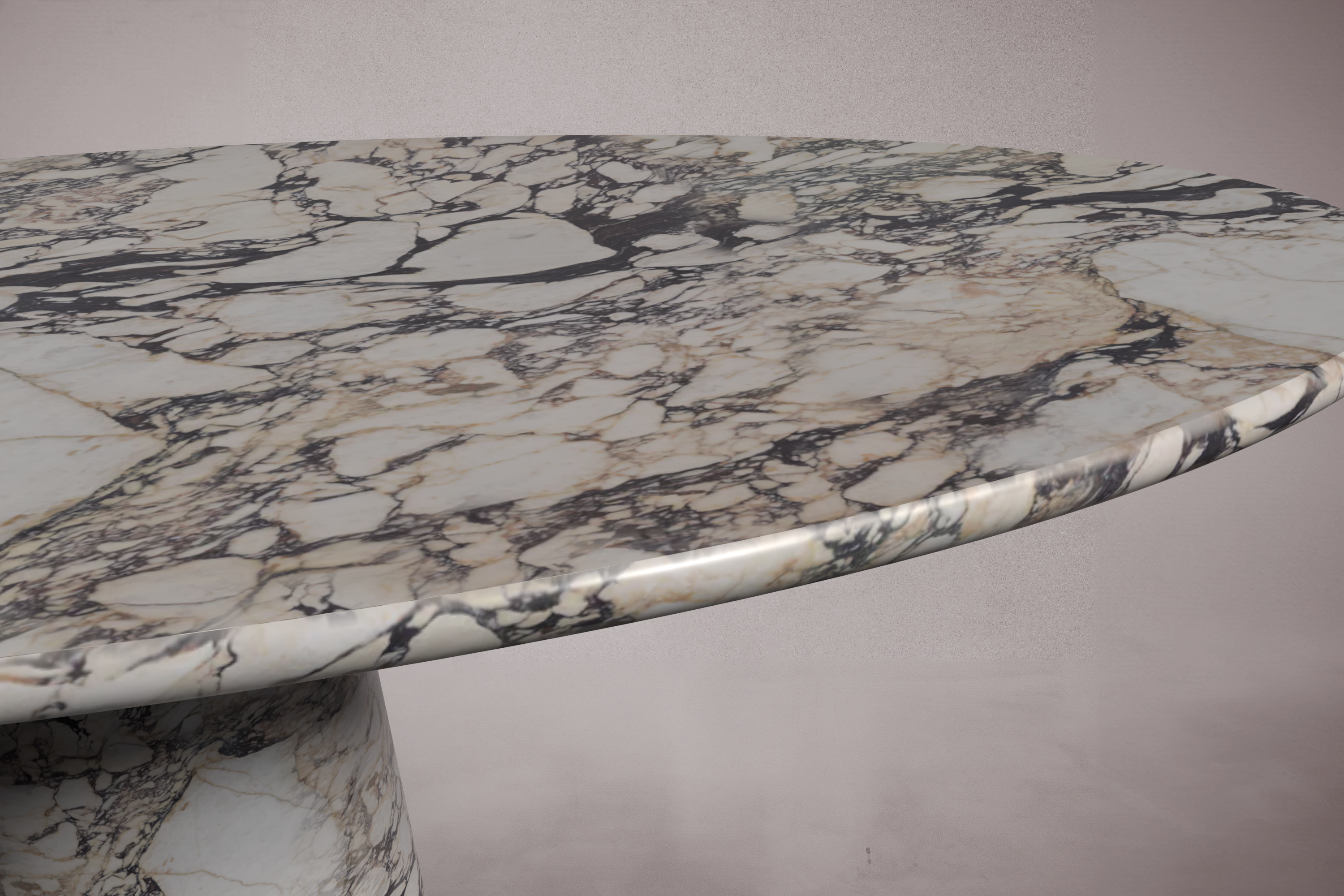 Solitary Cone Calacatta Viola Marble Oval Dining Table
