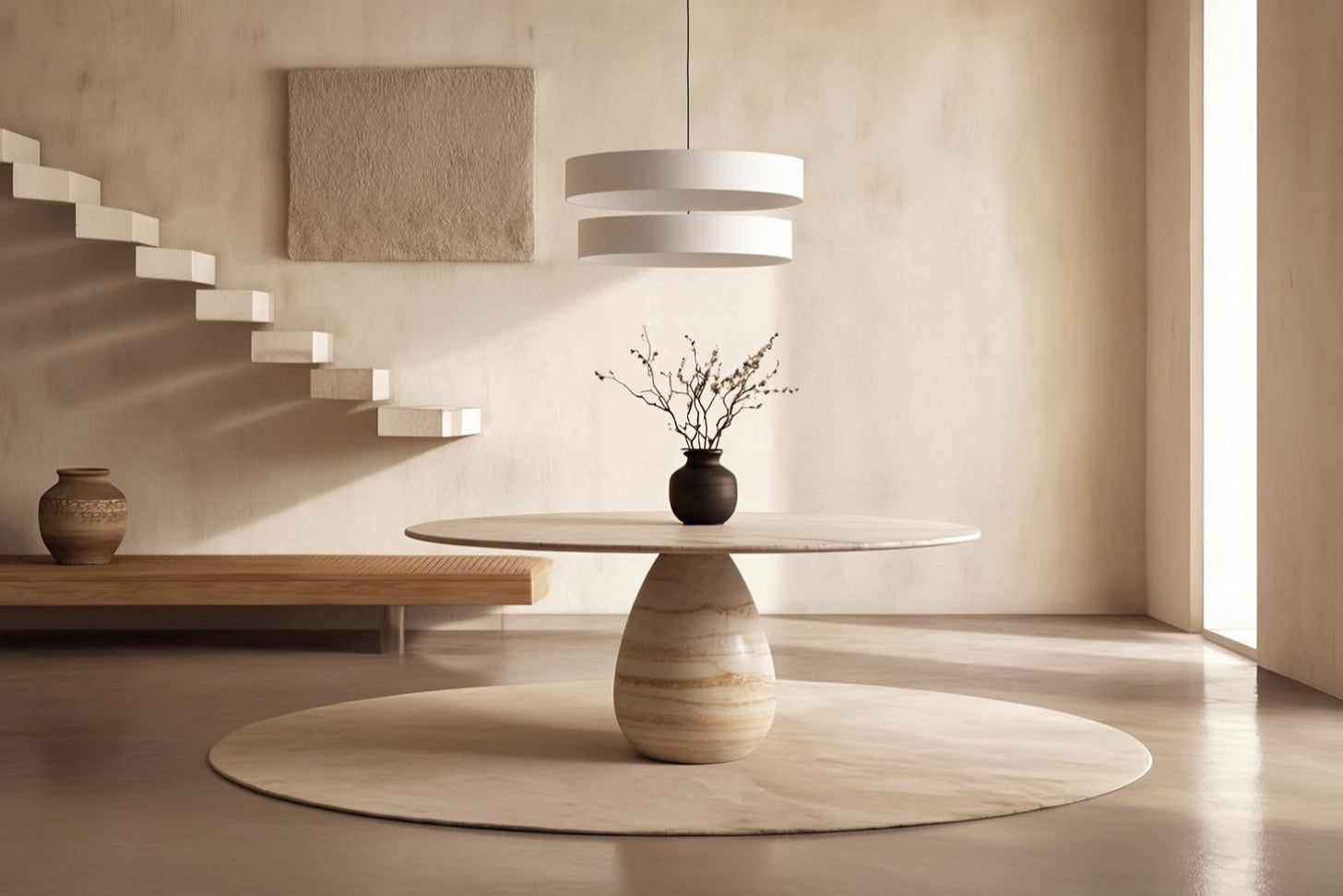 Pearl Travertine Round Dining Table