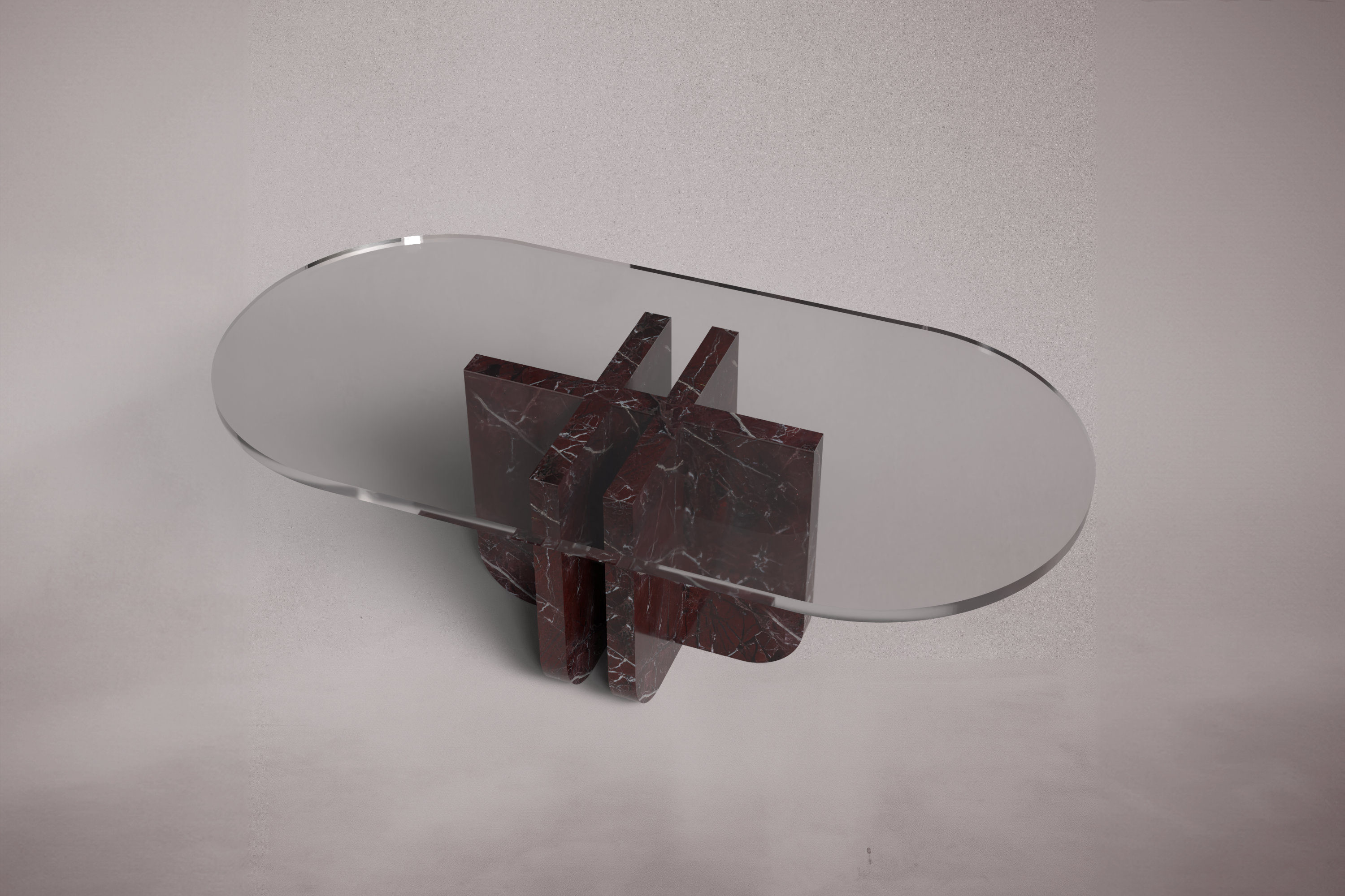 Valery Red Marble Oval Coffee Table