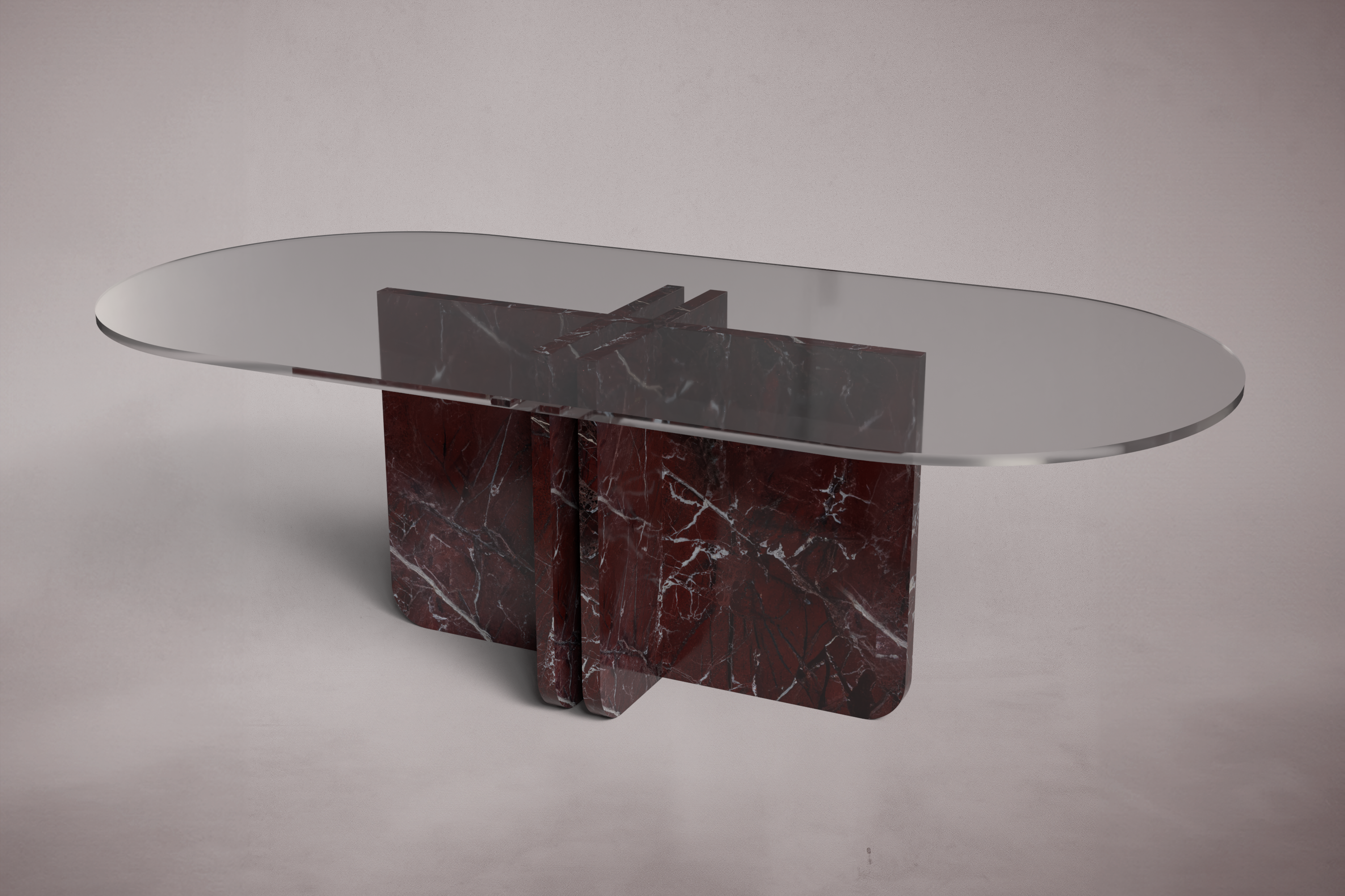 Valery Red Marble Oval Dining Table