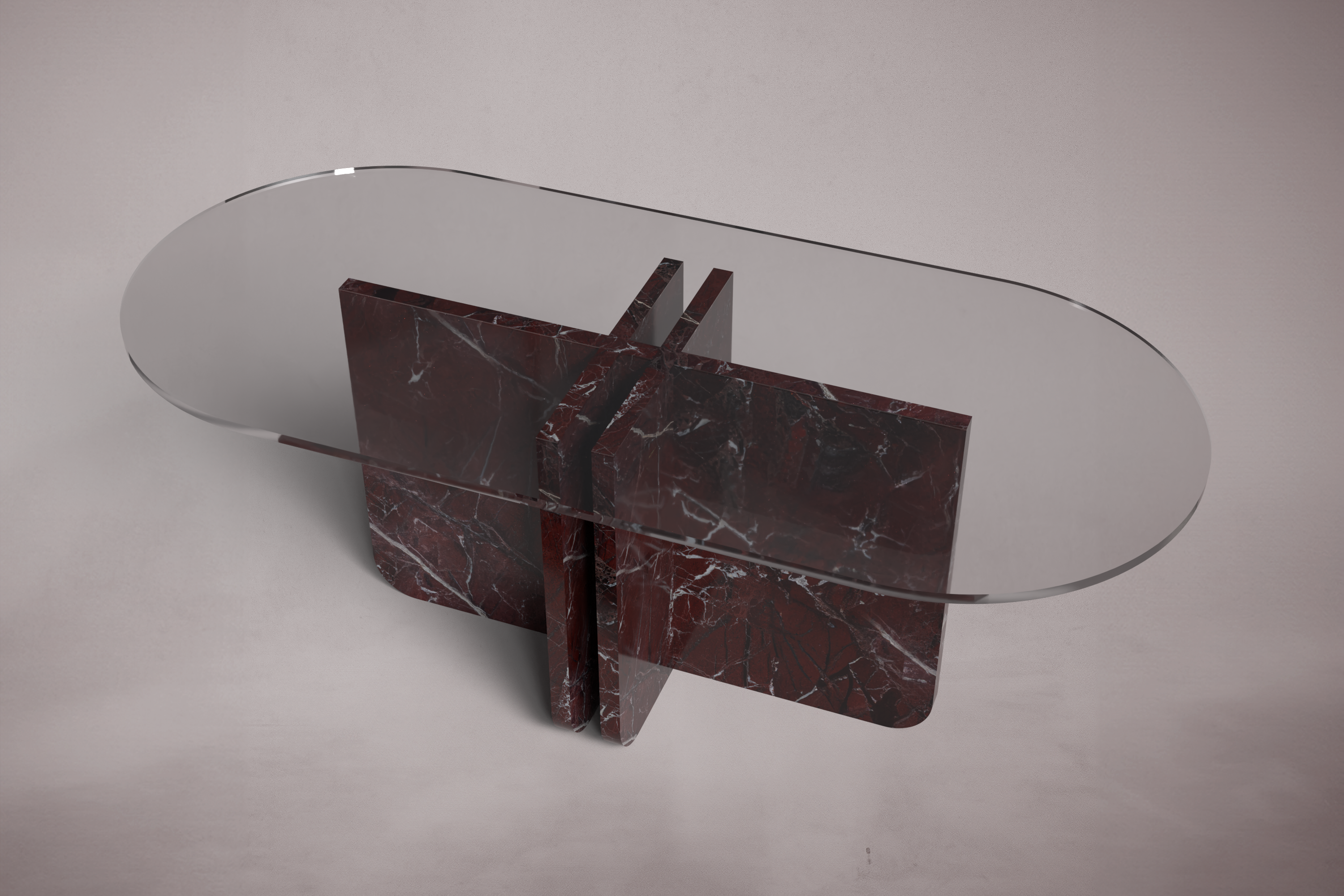 Valery Red Marble Oval Dining Table