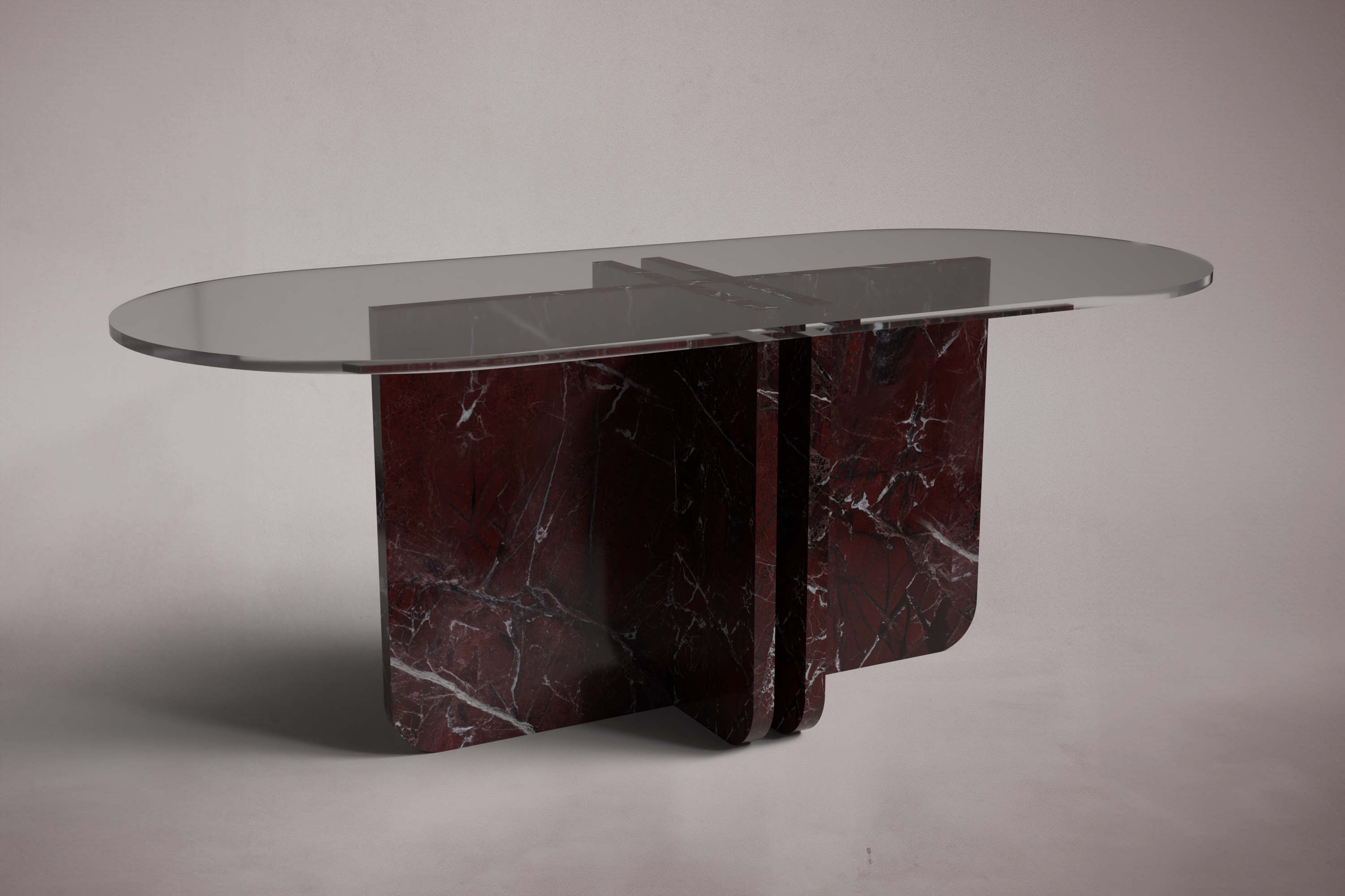 Valery Red Marble Oval Dining Table