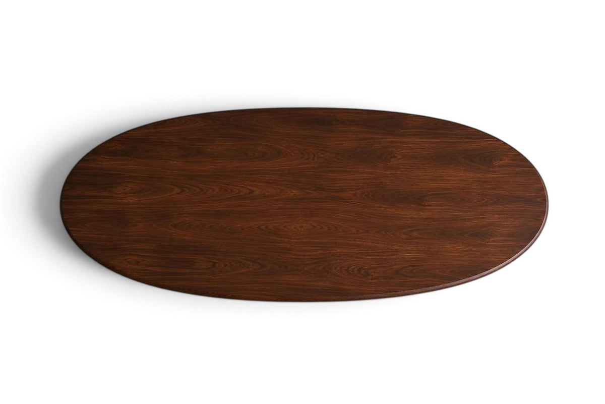 luxury wood oval dining table with walnut top and travertine base.walnut wood oval dining table with sculptural travertine legs. designer wood dining table with travertine supports. oval walnut dining table for luxury interiors. custom wood dining table with travertine legs. premium walnut dining table with natural stone base. architectural oval dining table in walnut wood and travertine. luxury walnut wood dining table for bespoke interiors. wood oval dining table with travertine pedestal supports.