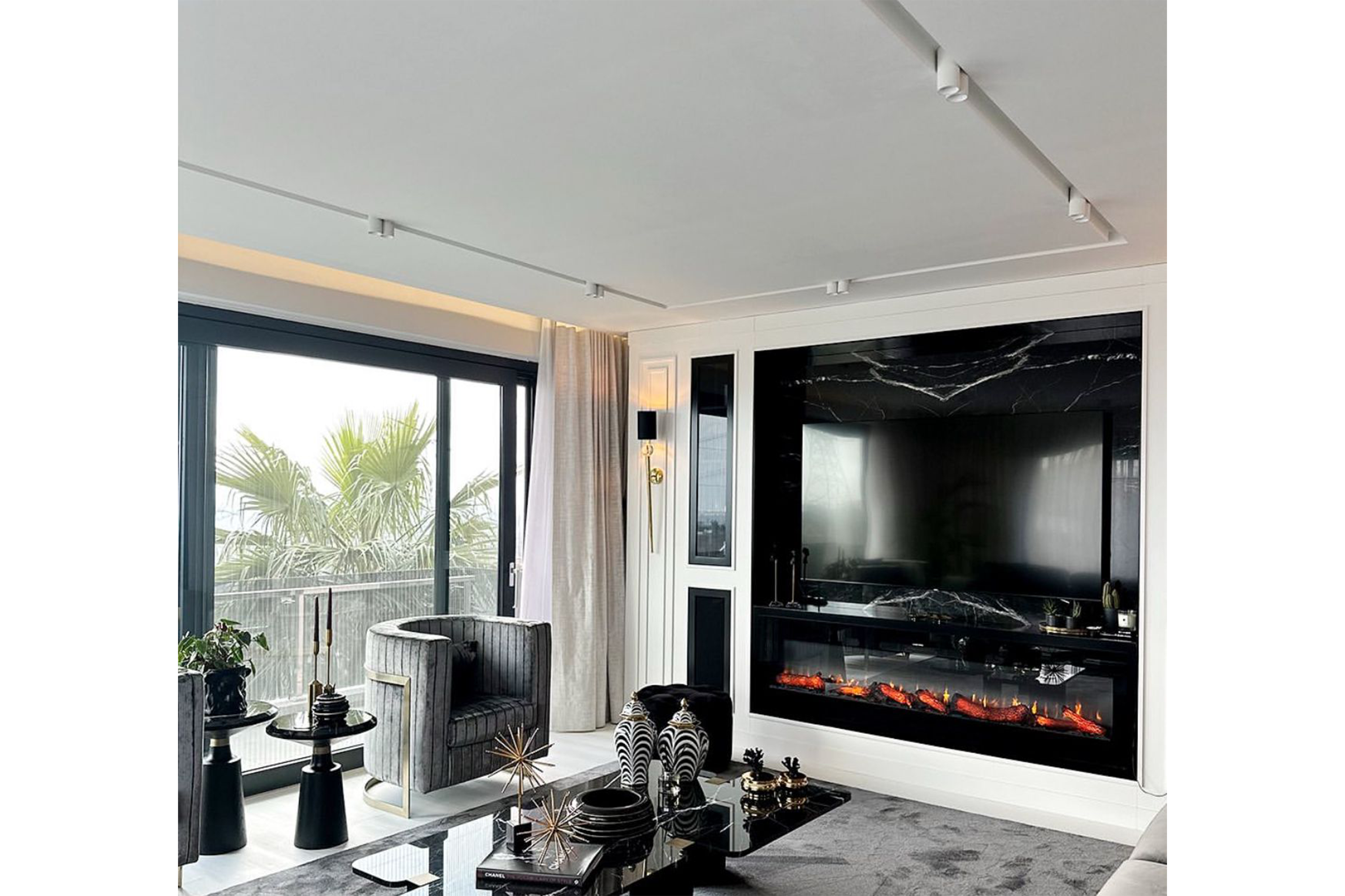 Interior Project - Alexander Black Coffee Table and Marble Fireplace