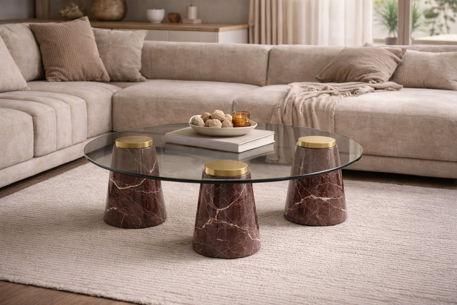 Triora Rosso Levanto Red Marble Round Coffee Table