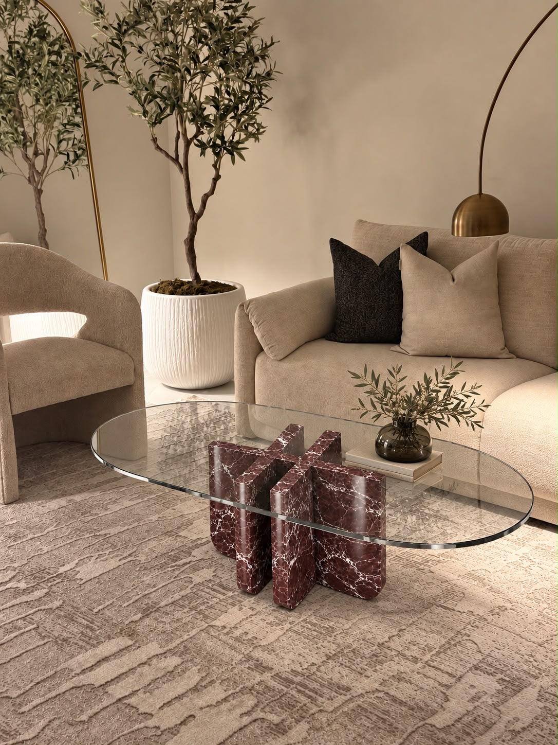 Valery Rosso Levanto Red Marble Oval Coffee Table
