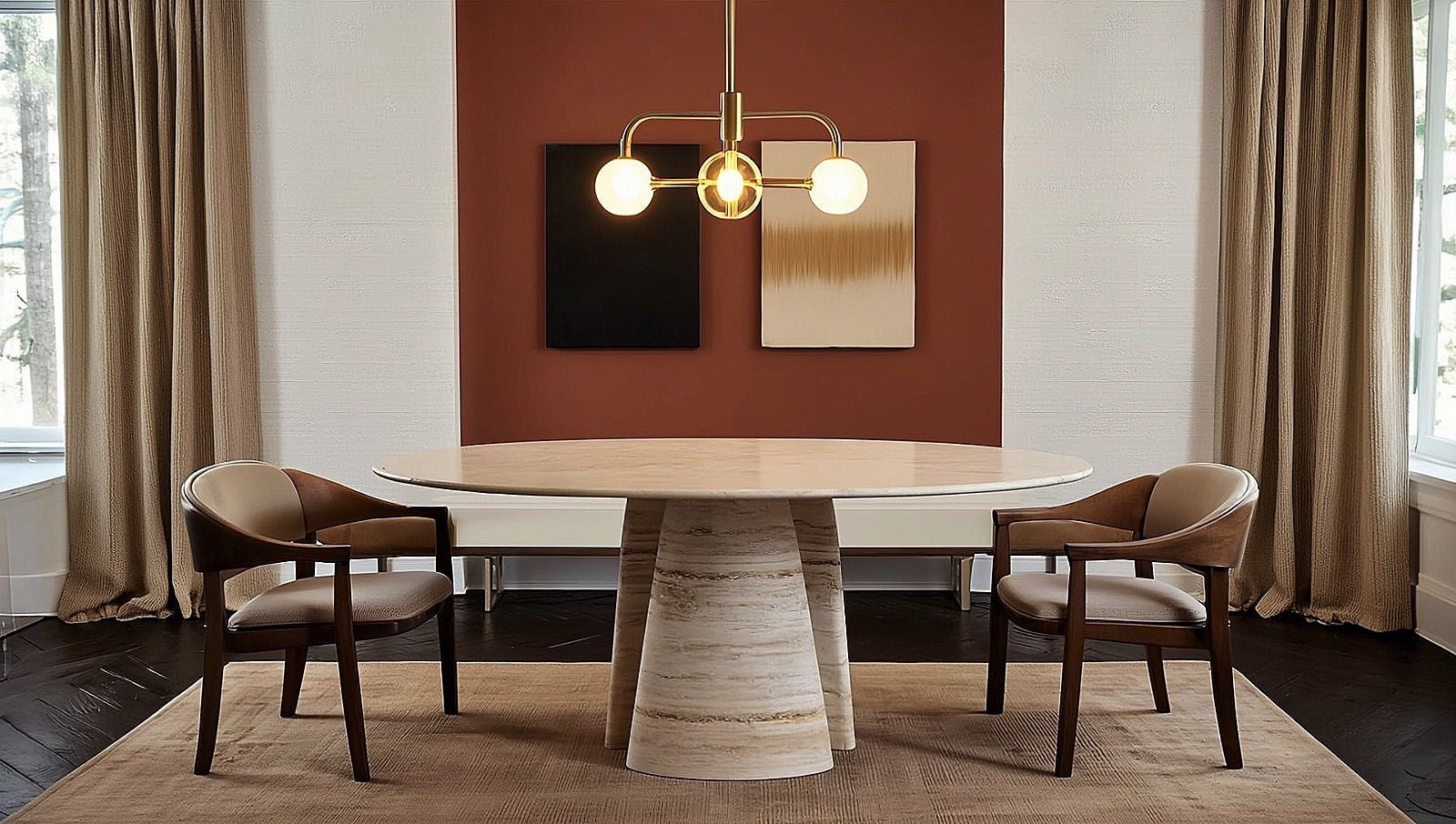Guasha Travertine Round Dining Table
