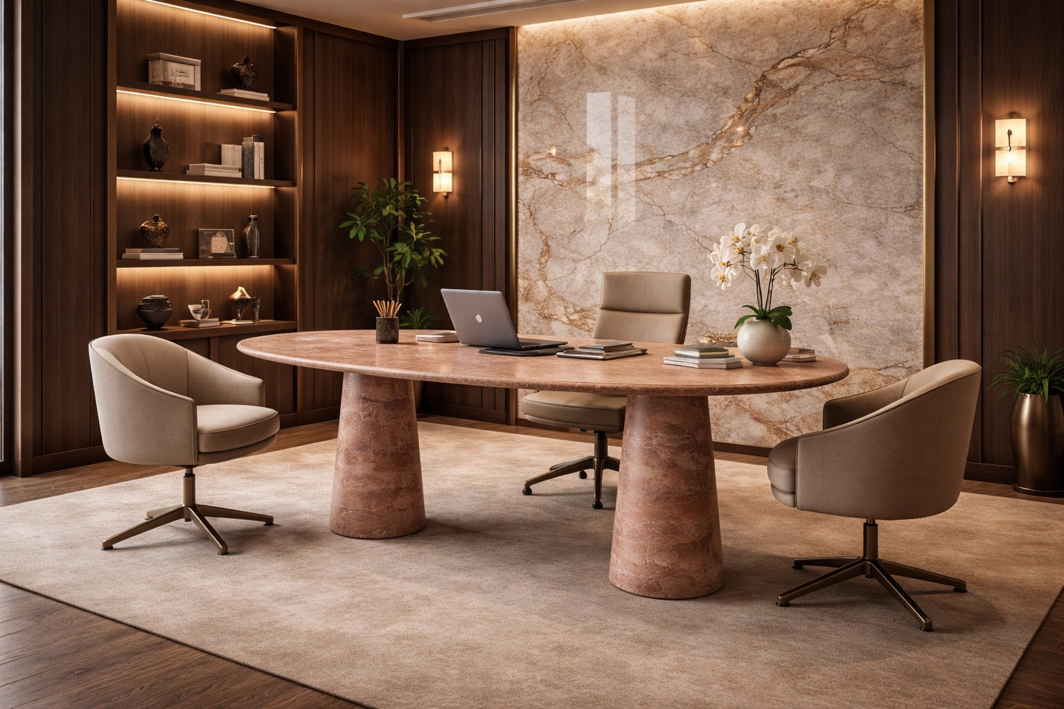 Élégance de Pierre Roter Travertin Ovaler Esstisch