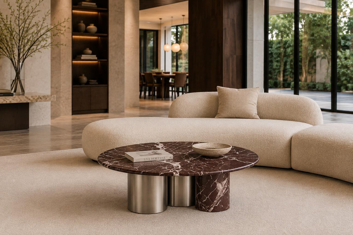 Ember Rosso Levanto Marble Round Coffee Table