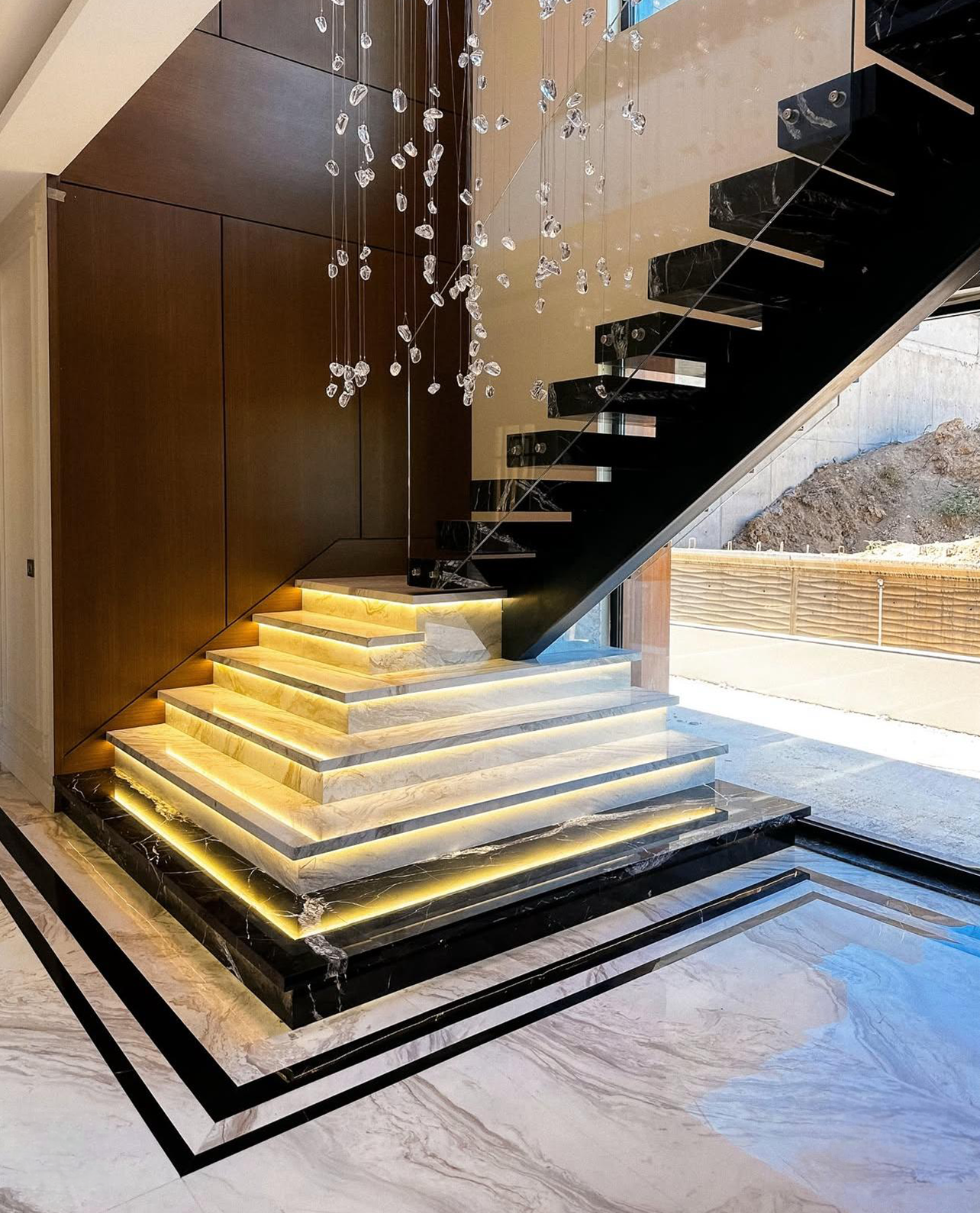 Our Custom Project For Interior Designer - Alexander Black & Volakas Marble – A Luxurious Choice for Staircase & Flooring Design