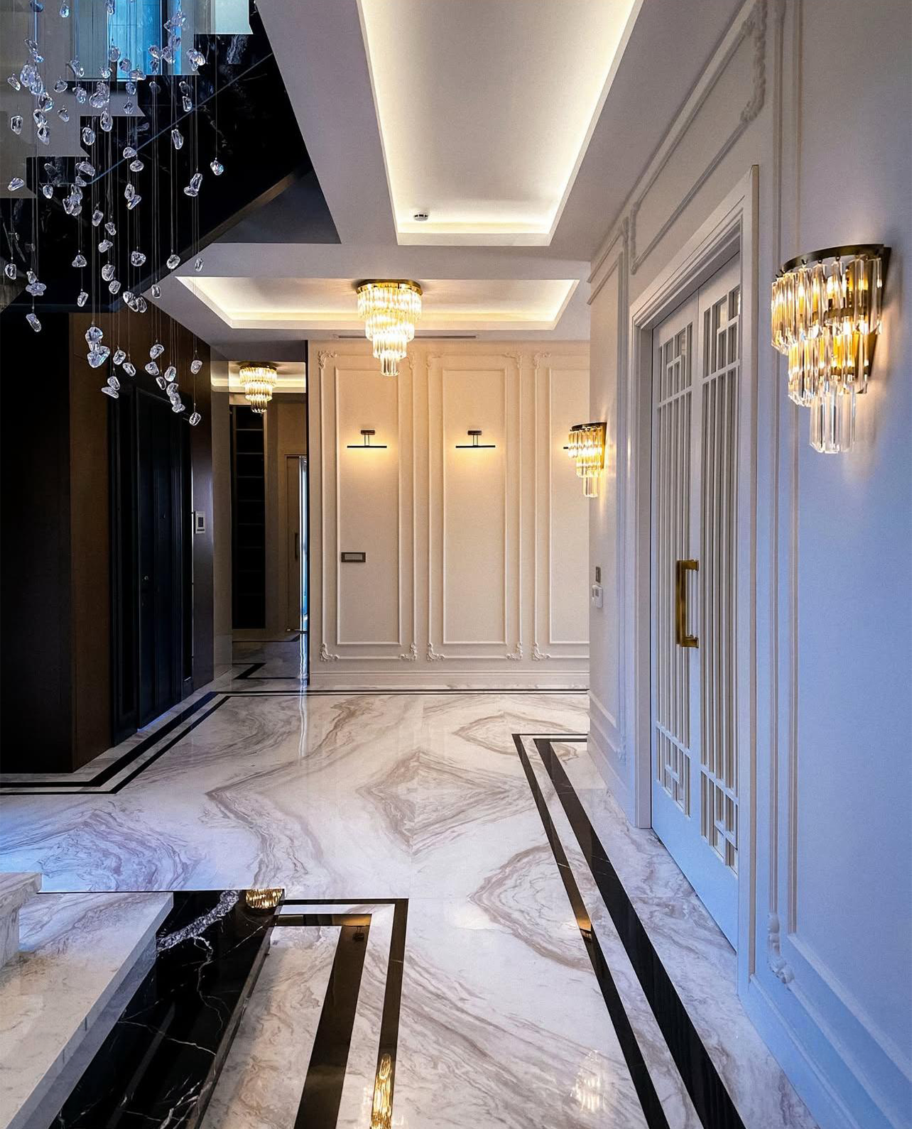 Our Custom Project For Interior Designer - Alexander Black & Volakas Marble – A Luxurious Choice for Staircase & Flooring Design