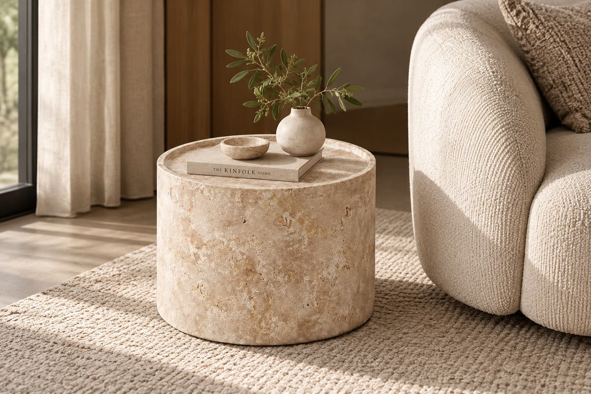 Ronde Rustic Travertine Round Coffee Table