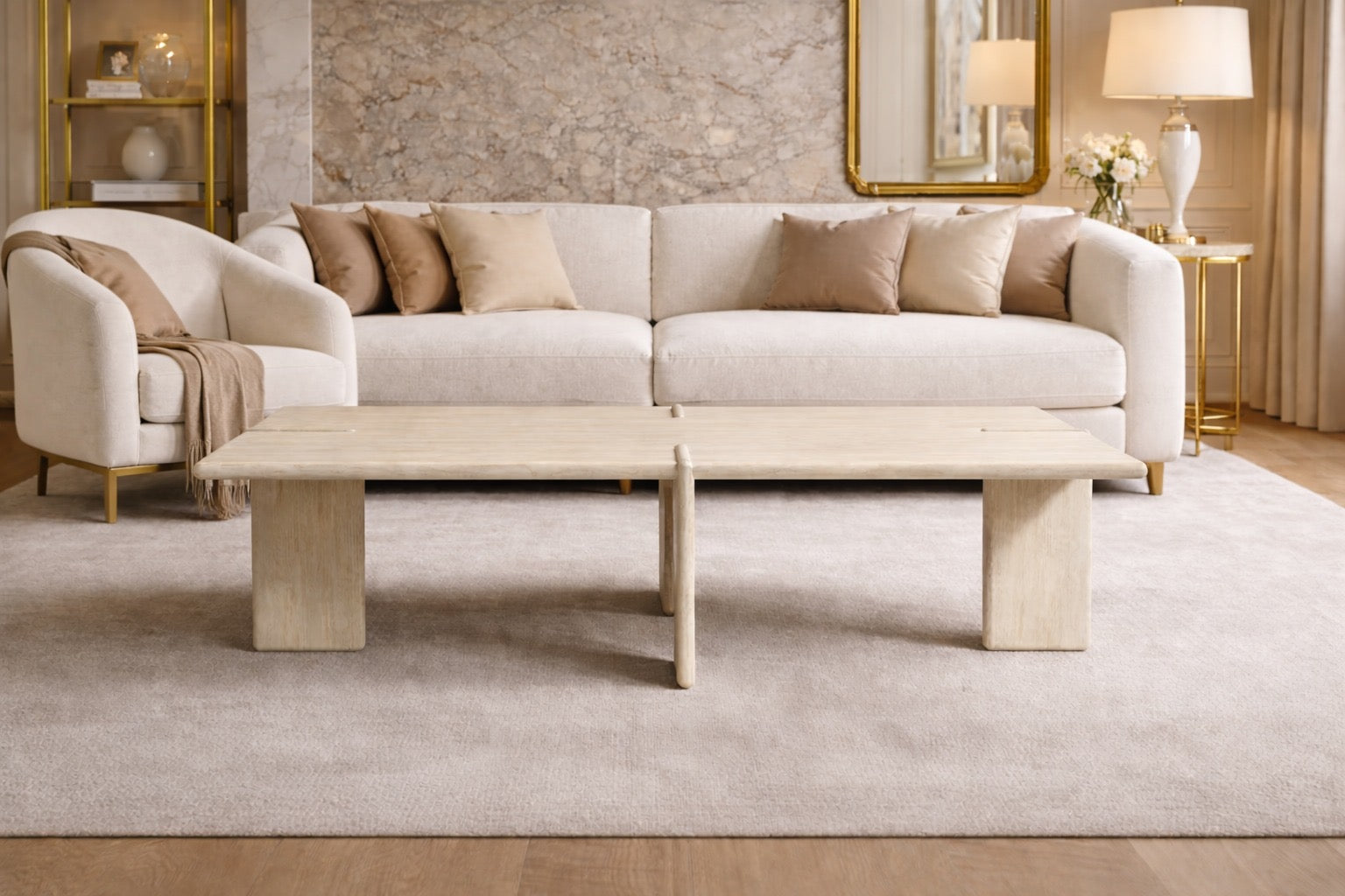 Luna Rectangular Travertine Coffee Table