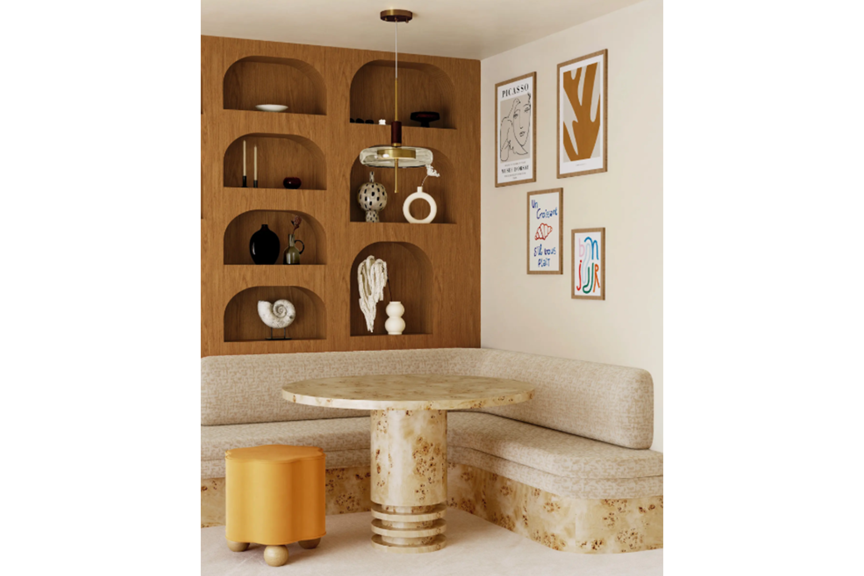 Round Dining Table with Natural Wood Root Veneer
