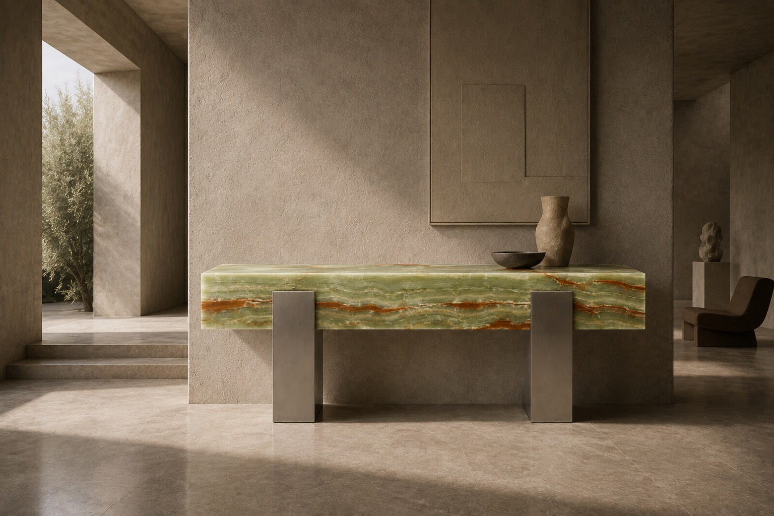 Alba Green Onyx Marble Console Table