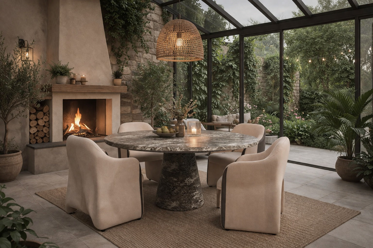 Castle Round Emperador Dark Marble Dining Table