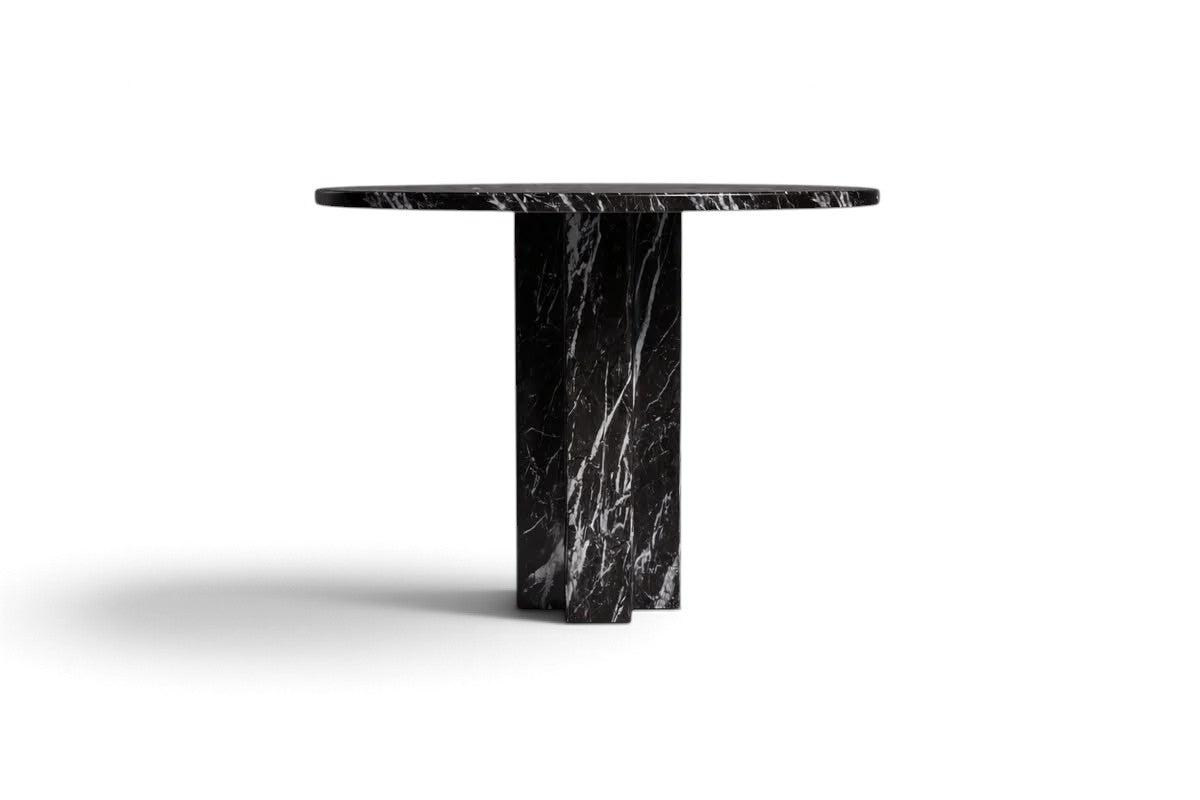 black marble round table. round black marble dining table. black marble entry table. black marble round entry table. black marble hallway table. custom marble dining table. custom marble table. custom black marble dining table.