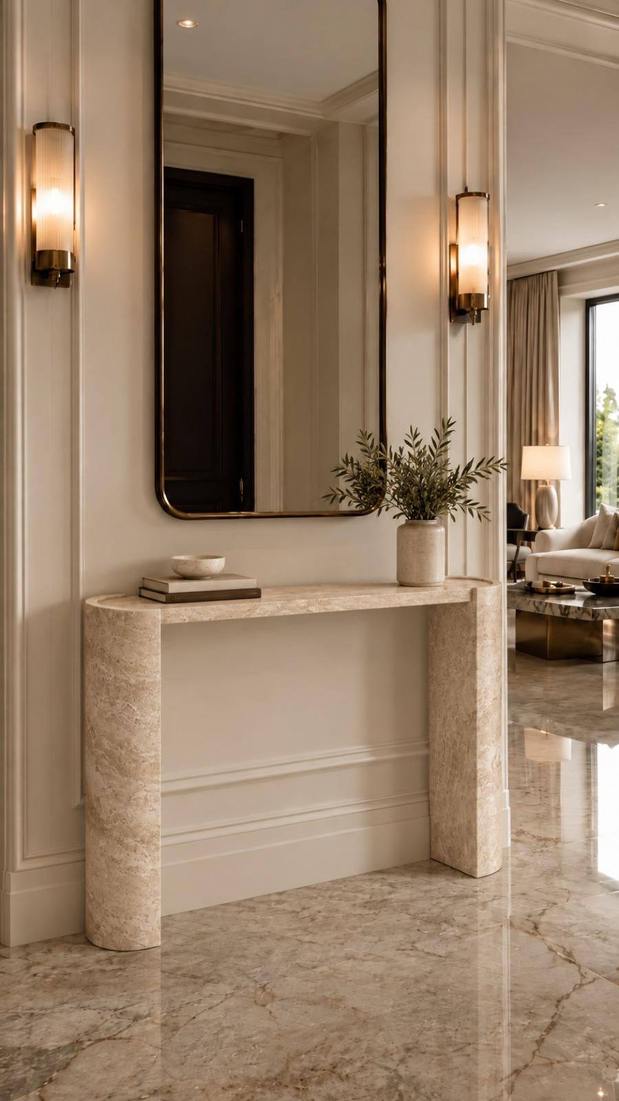 Décora D-Shaped Travertine Console Table