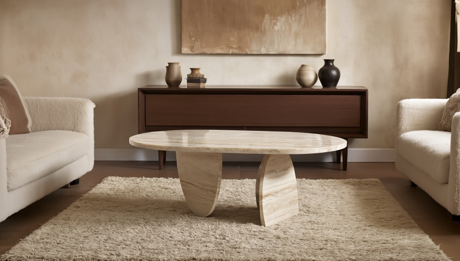 Pilar Travertine Oval Coffee Table