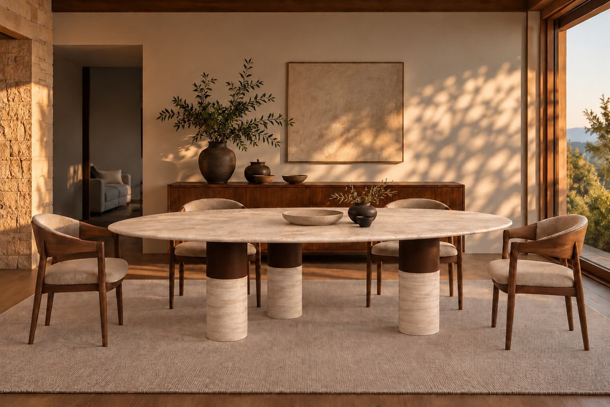 Earthline Travertine Oval Dining Table
