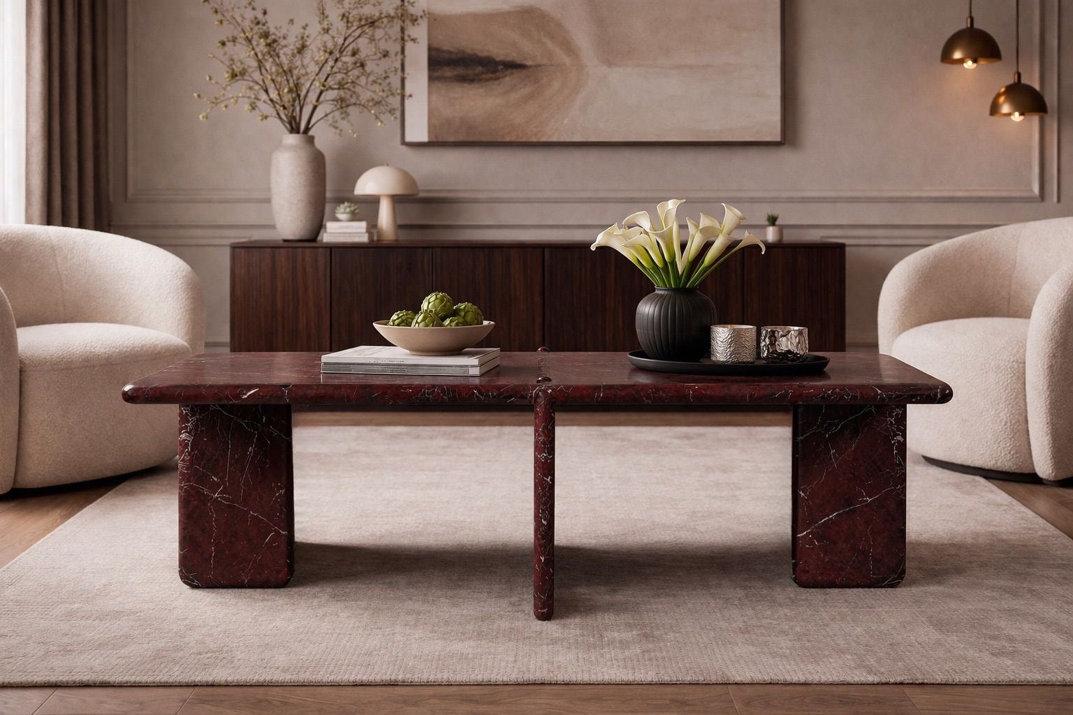Luna Rectangular Rosso Levanto Marble Coffee Table