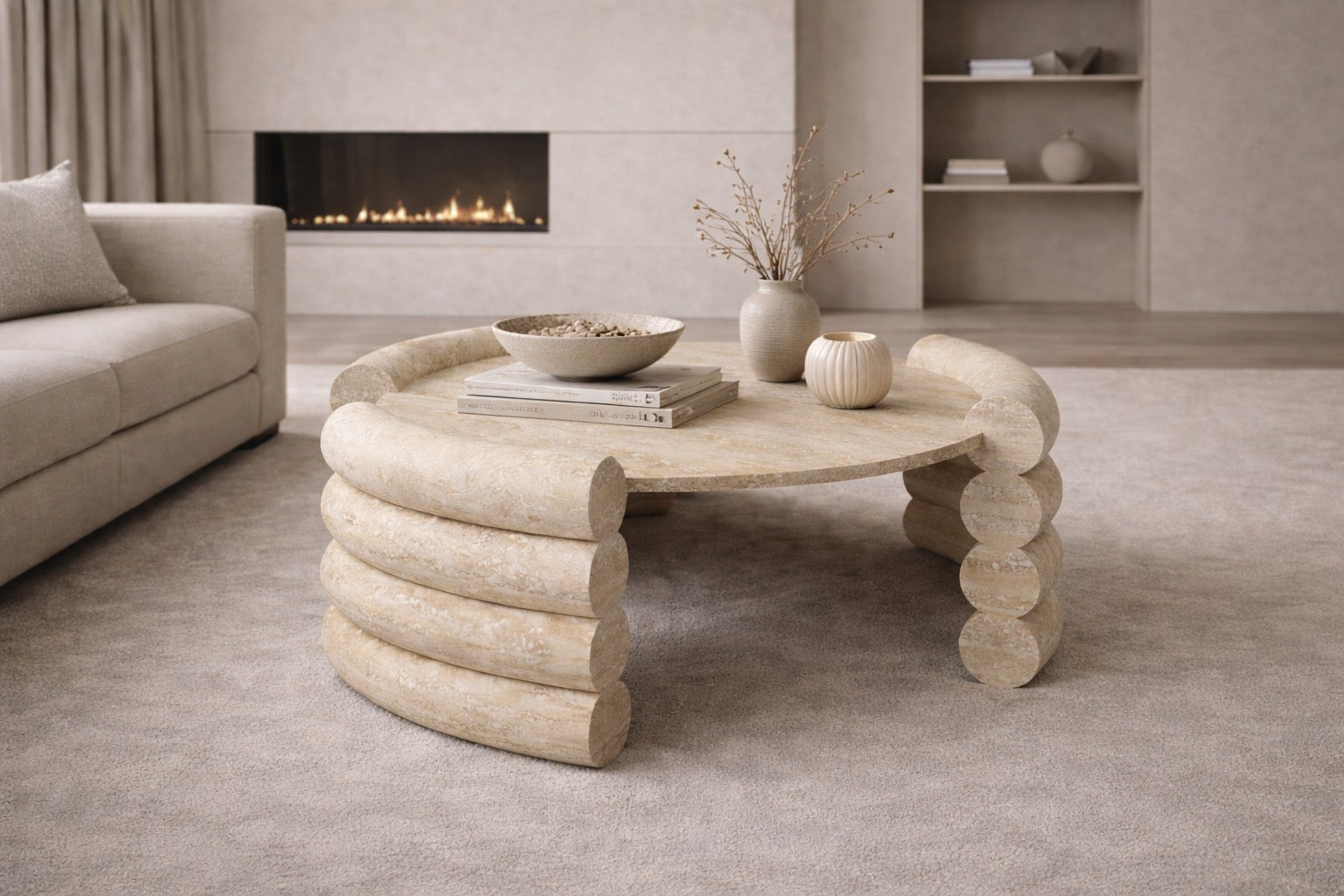 Antonette Travertine Round Coffee Table