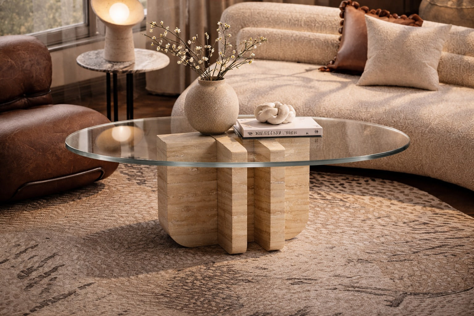 Valery Travertine Oval Coffee Table