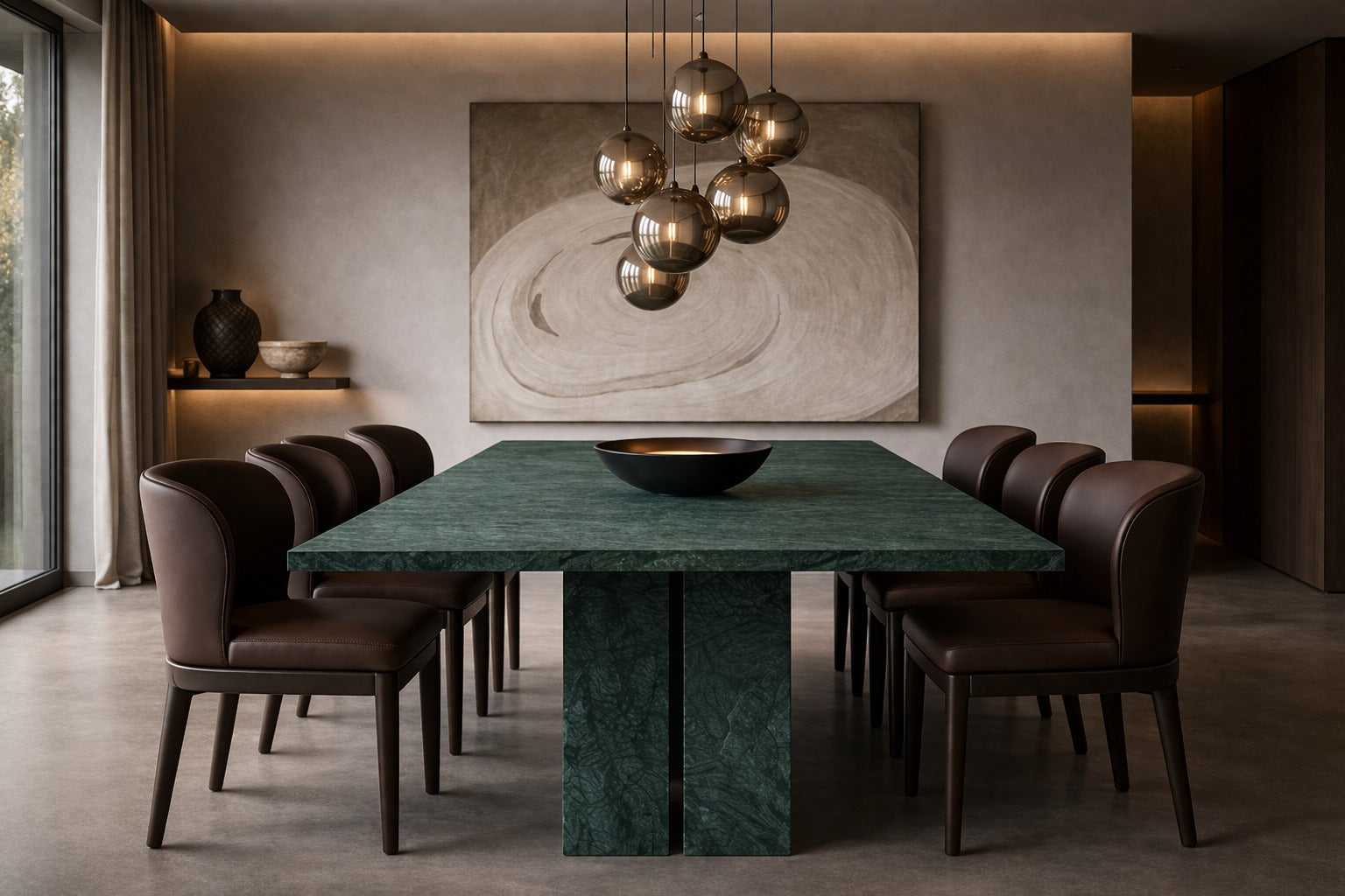 Gate Rectangular Verde Guatemala Marble Dining Table