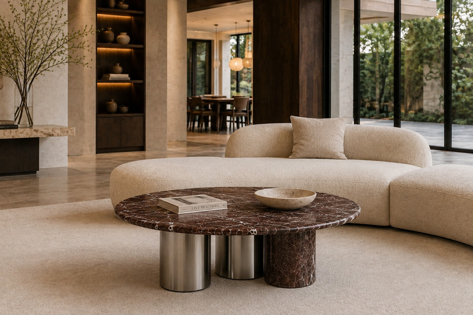 Ember Rosso Levanto Marble Round Coffee Table