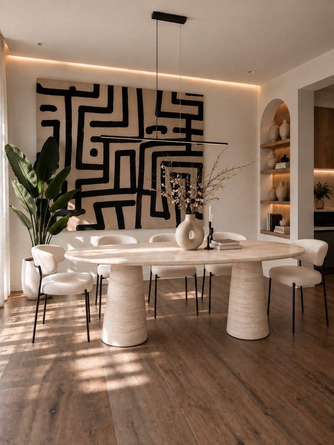 Élégance de Pierre Travertine Oval Dining Table