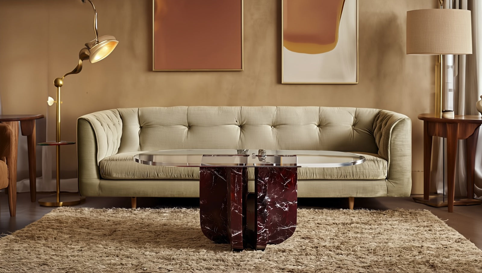 Valery Red Marble Oval Coffee Table