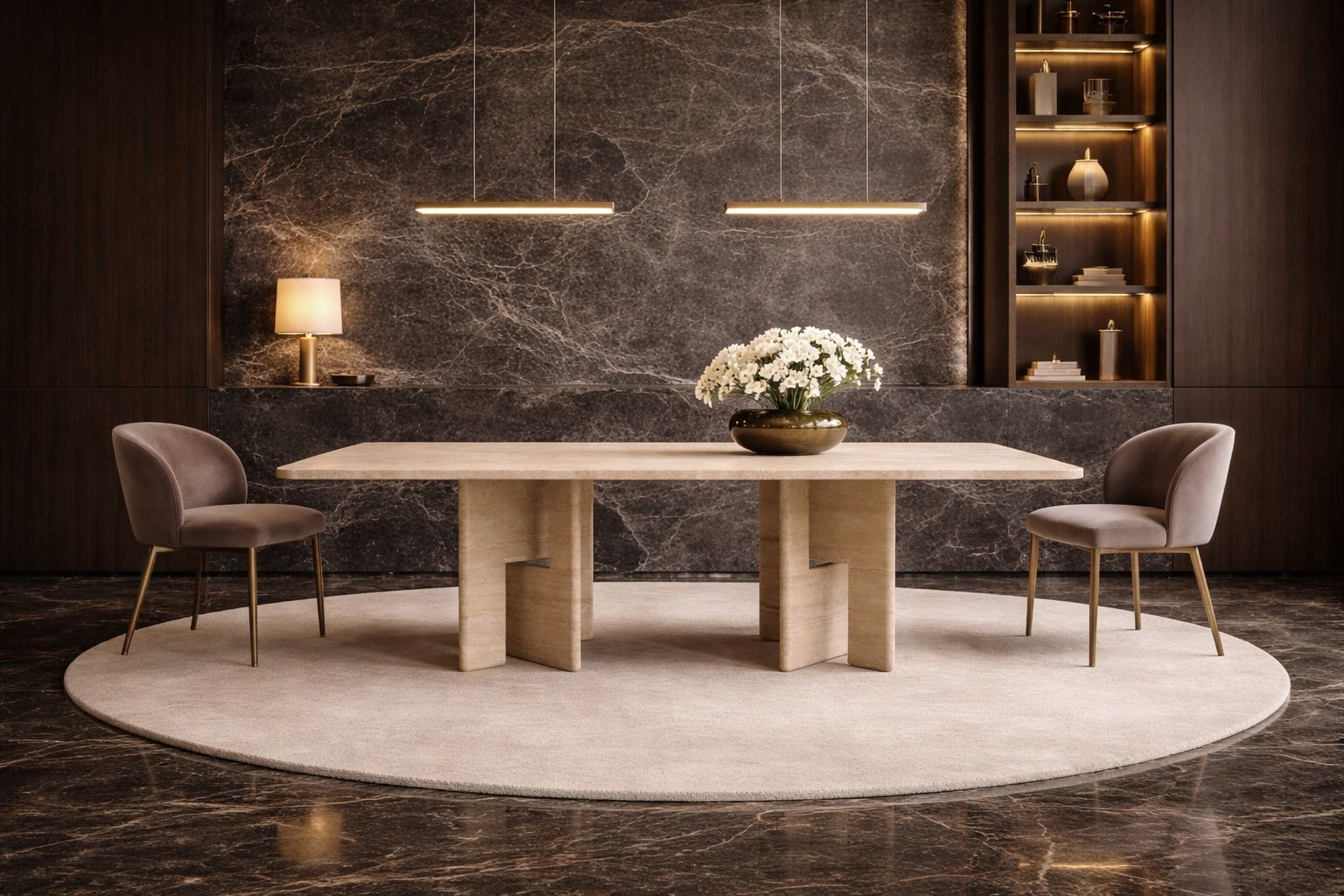 Pang Rectangular Travertine Dining Table