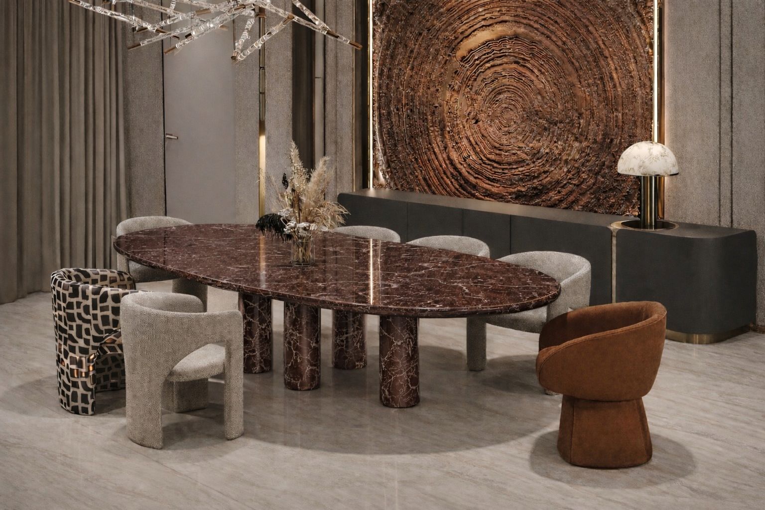 Era Rosso Levanto Ovaler Marmor Esstisch