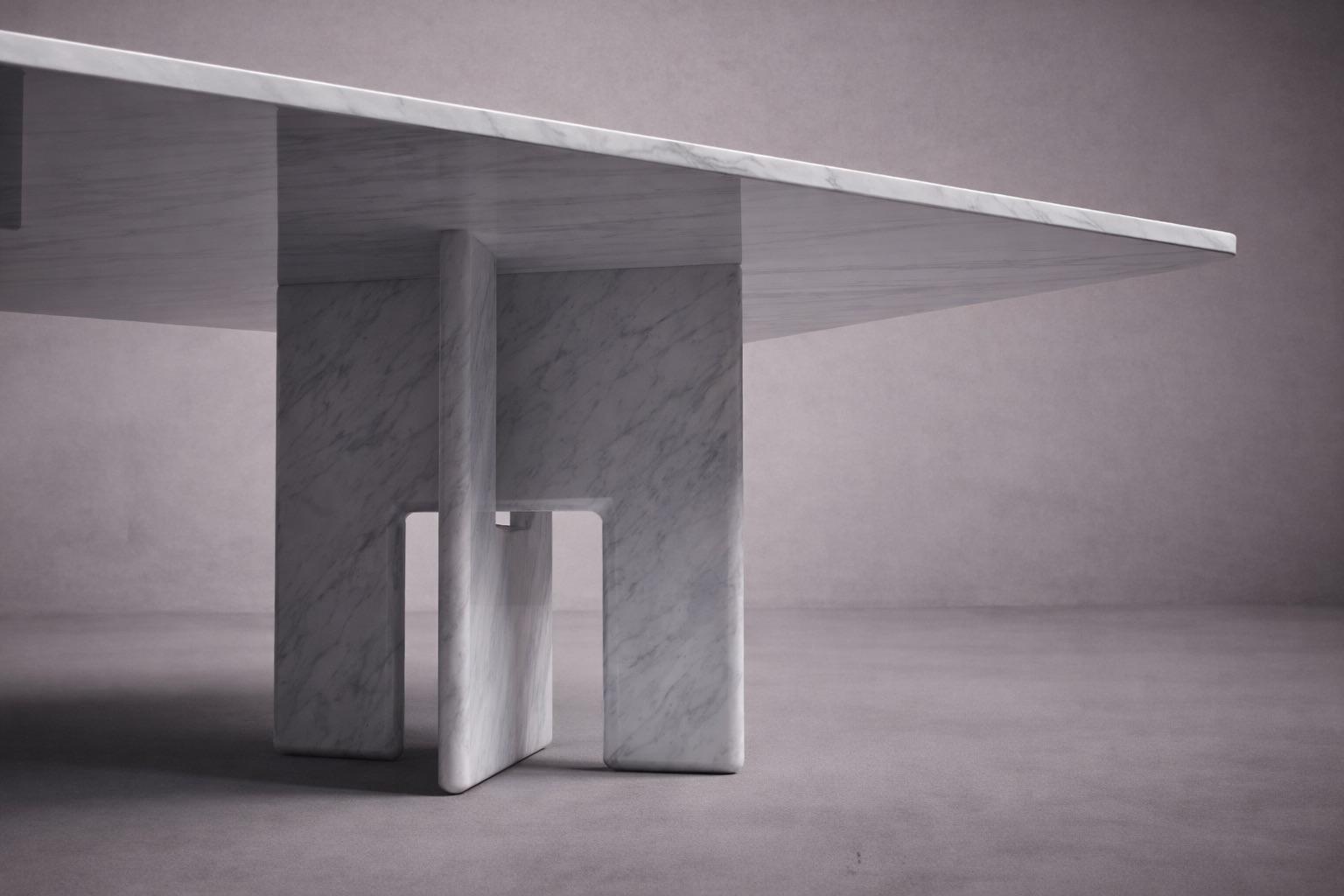 Pang Rectangular Italian Carrara White Marble Dining Table