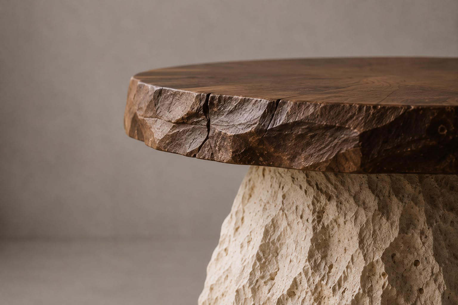 Ruvi Solid Walnut Split-Face Travertine Side Table
