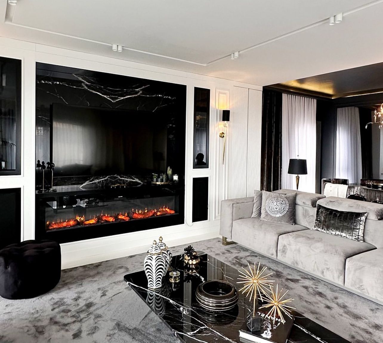 Our Custom Project For Interior Designer - Alexander Black Coffee Table and Marble Fireplace