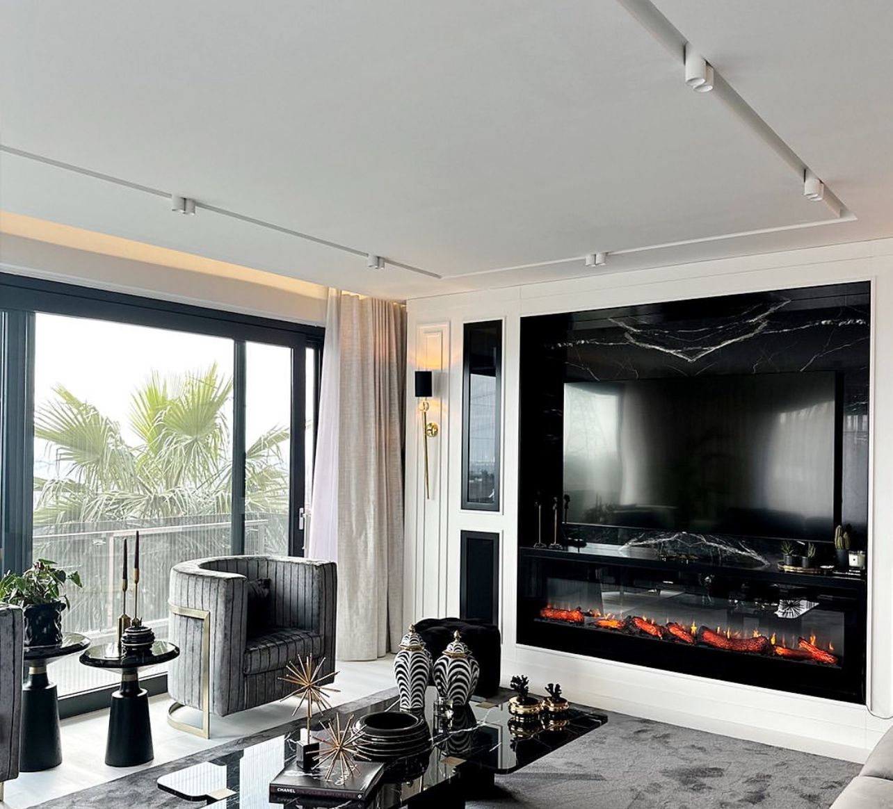 Our Custom Project For Interior Designer - Alexander Black Coffee Table and Marble Fireplace