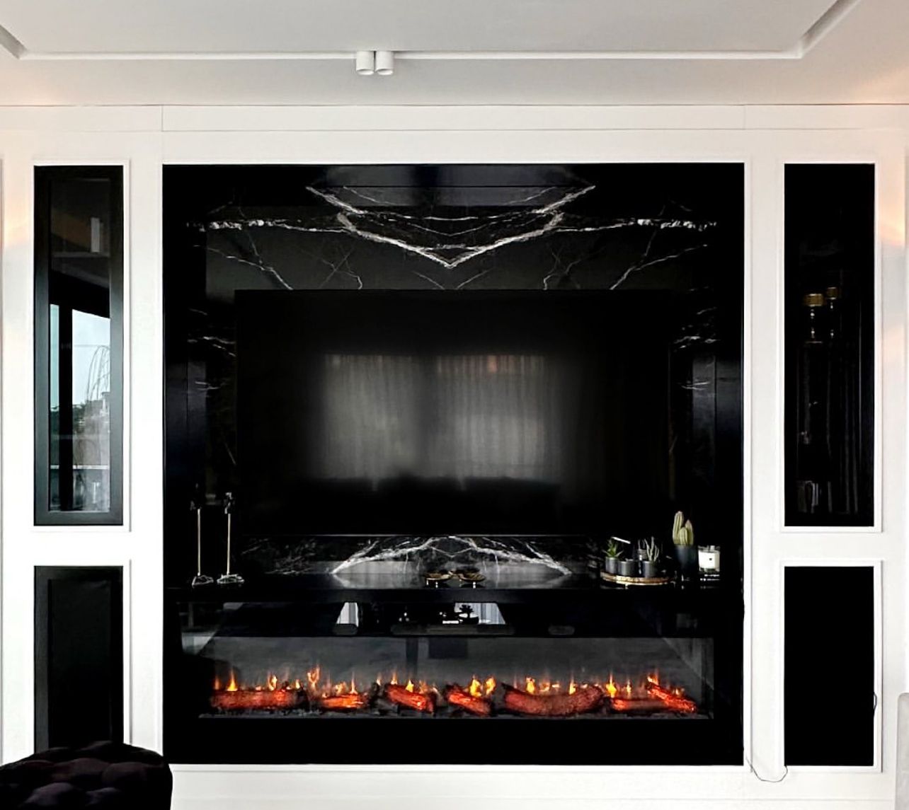 Our Custom Project For Interior Designer - Alexander Black Coffee Table and Marble Fireplace