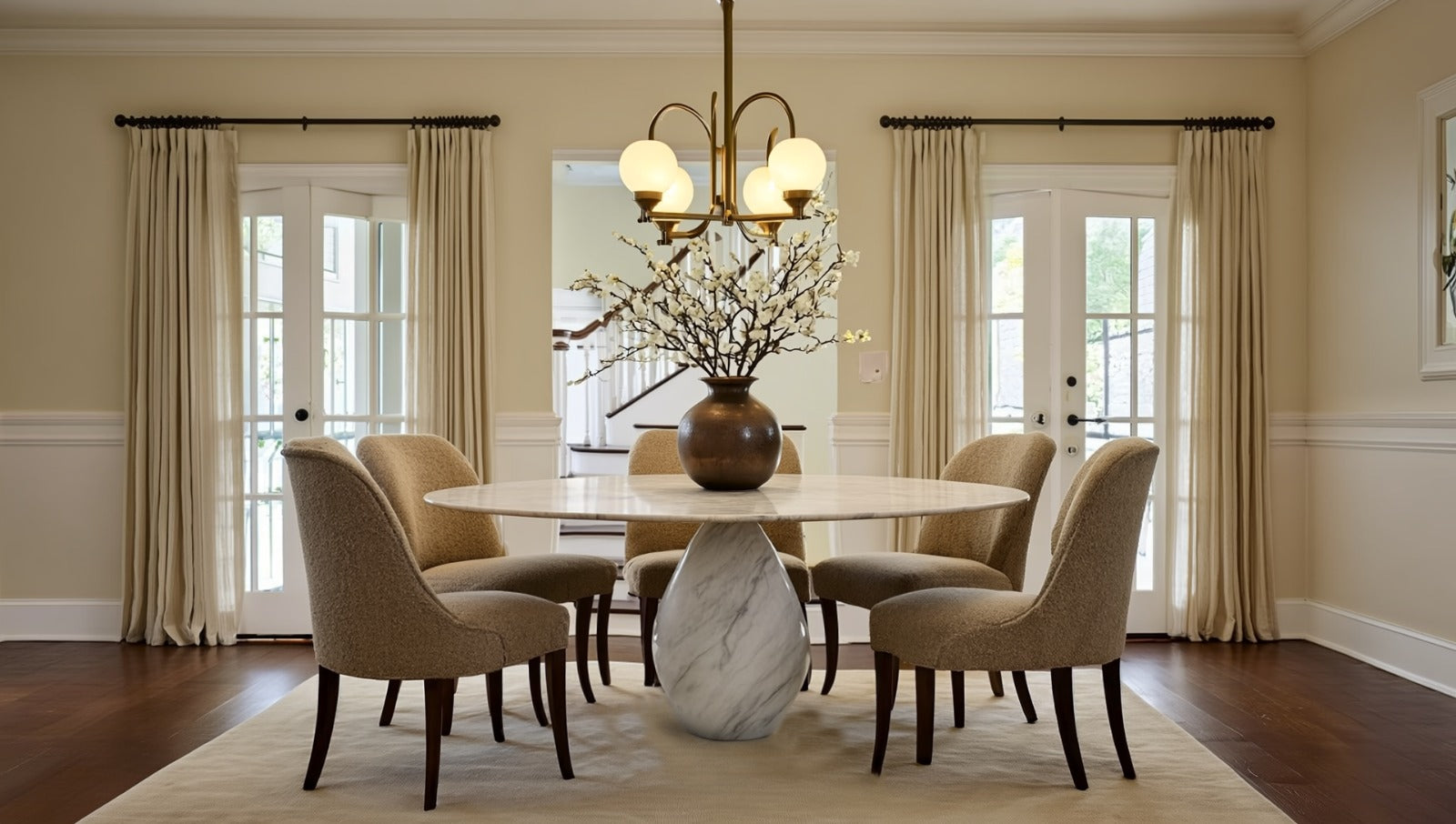 Pearl Italienischer Carrara Marmor Runder Esstisch
