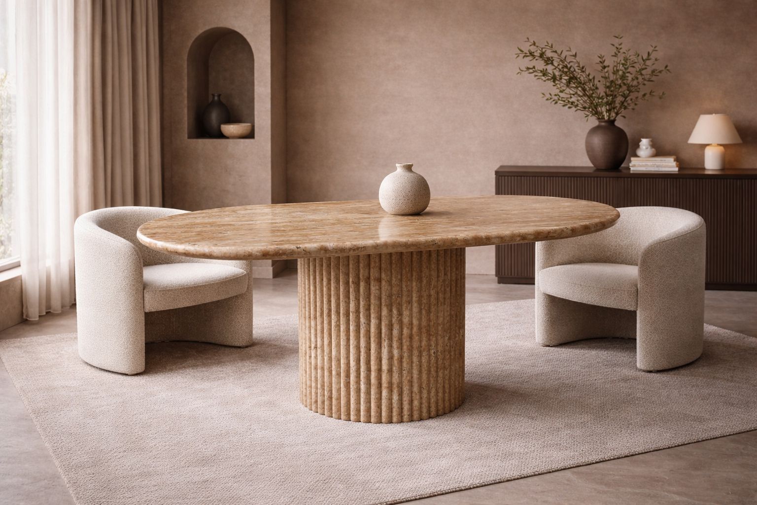 Aurelia Oval Noche Travertine Dining Table