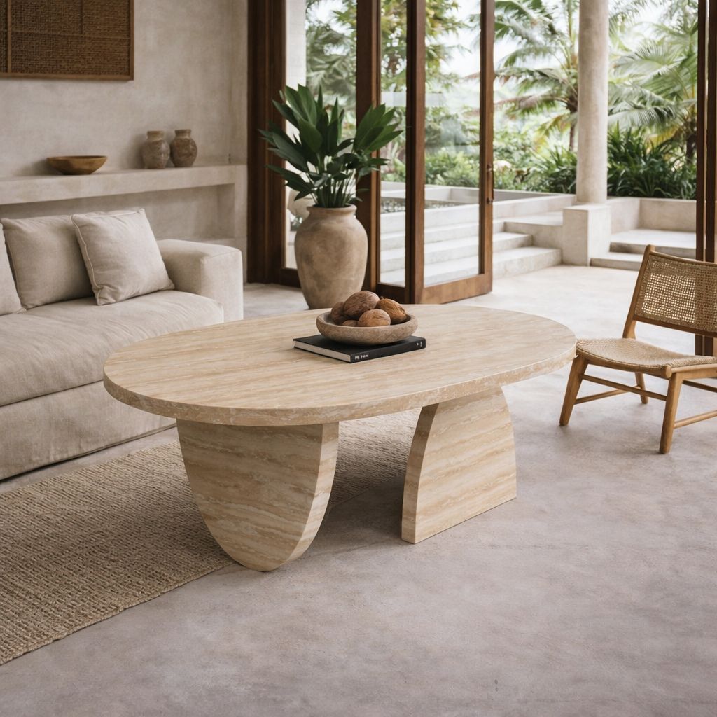 Pilar Travertine Oval Coffee Table