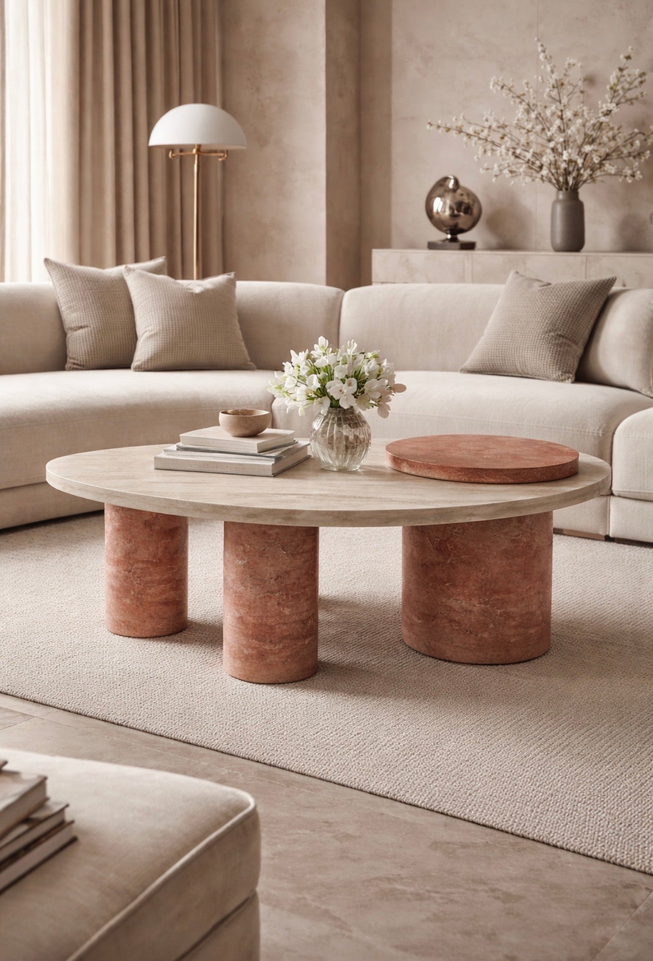 Travertine Coffee Table with Red Travertine Legs | HamamDecor