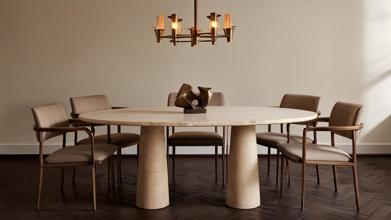 Élégance de Pierre Travertine Oval Dining Table