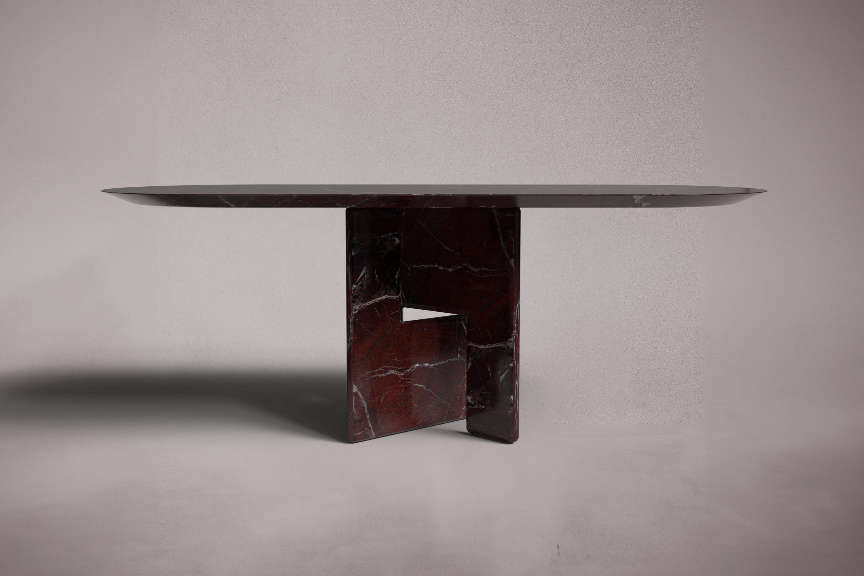Pang Red Marble Oval Dining Table