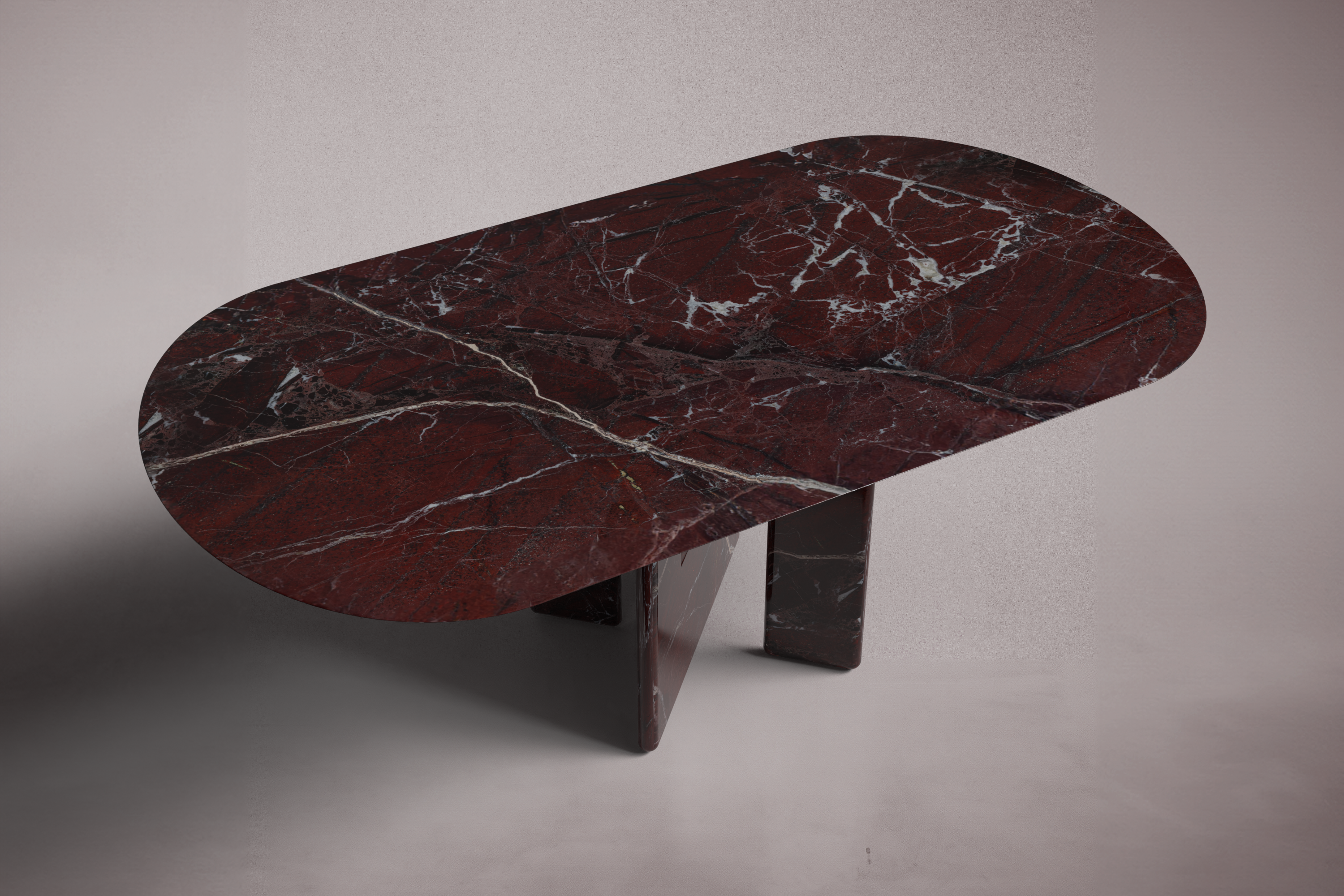 Pang Red Marble Oval Dining Table