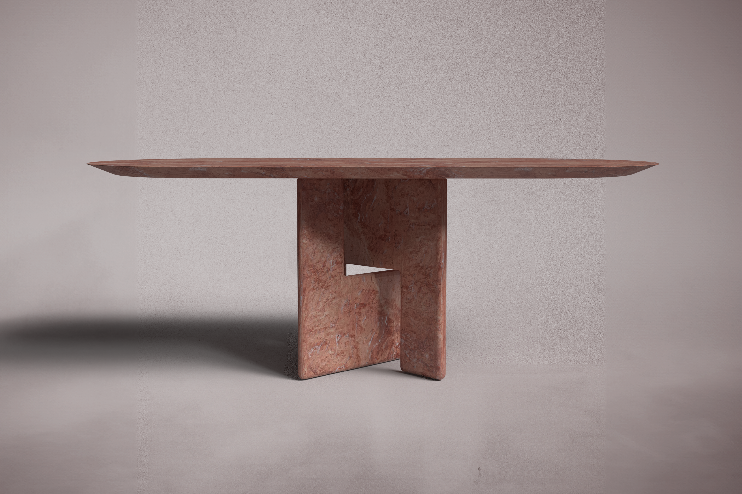 Pang Red Travertine Oval Dining Table