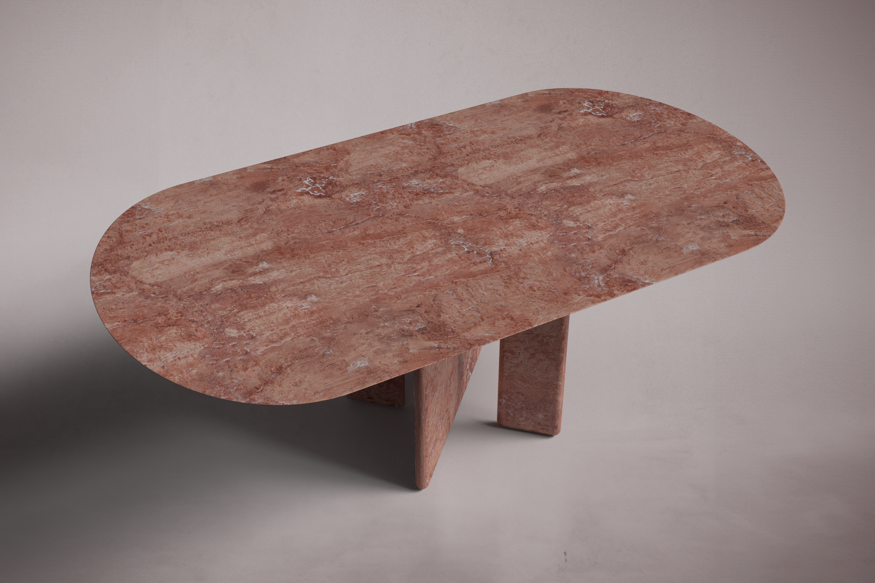 Pang Red Travertine Oval Dining Table