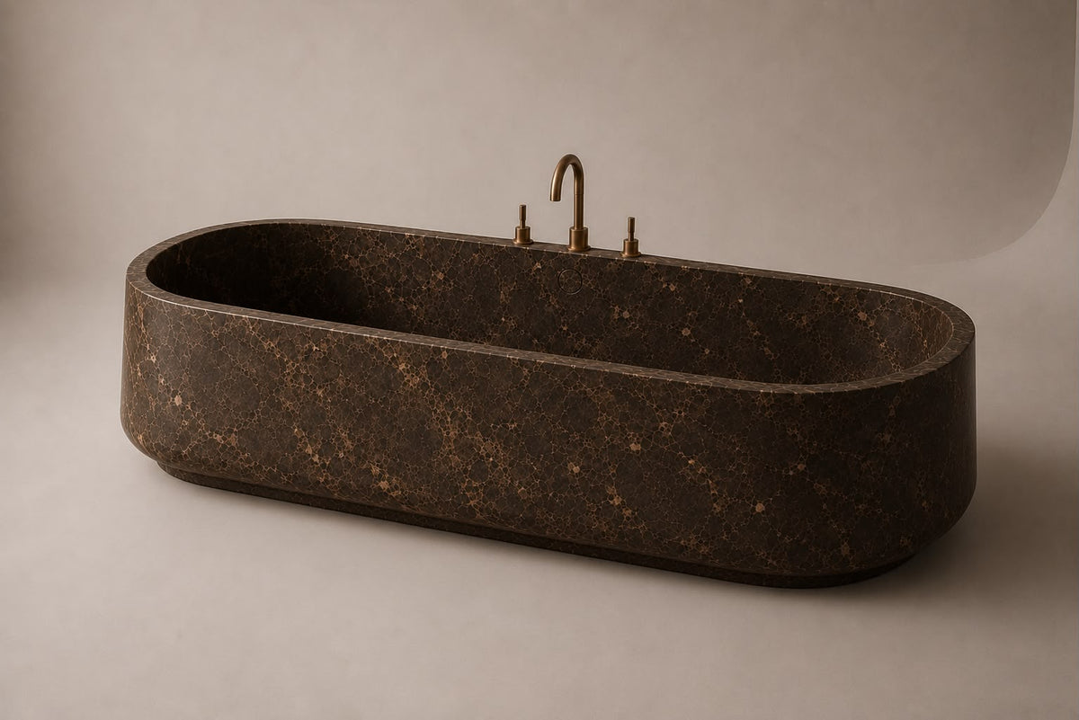 Freestanding marble bathtub with sculptural oval silhouette for luxury bathrooms. Custom marble bathtub in a refined freestanding design. Luxury freestanding marble bathtub handcrafted from natural stone. Bespoke marble bathtub with soft curved form for high end bathrooms. Custom freestanding marble bathtub for luxury interior design projects. Handcrafted marble bathtub with minimalist architectural silhouette
